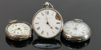 Three Continental silver ladies pocket watches: One has damaged dial, one has glass missing, no