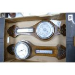 Two Oak Framed Wall Barometers: