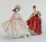 Two Royal Doulton larger size lady figures: Fair Lady HN2832 & Sunday Best HN2698 (hairline to