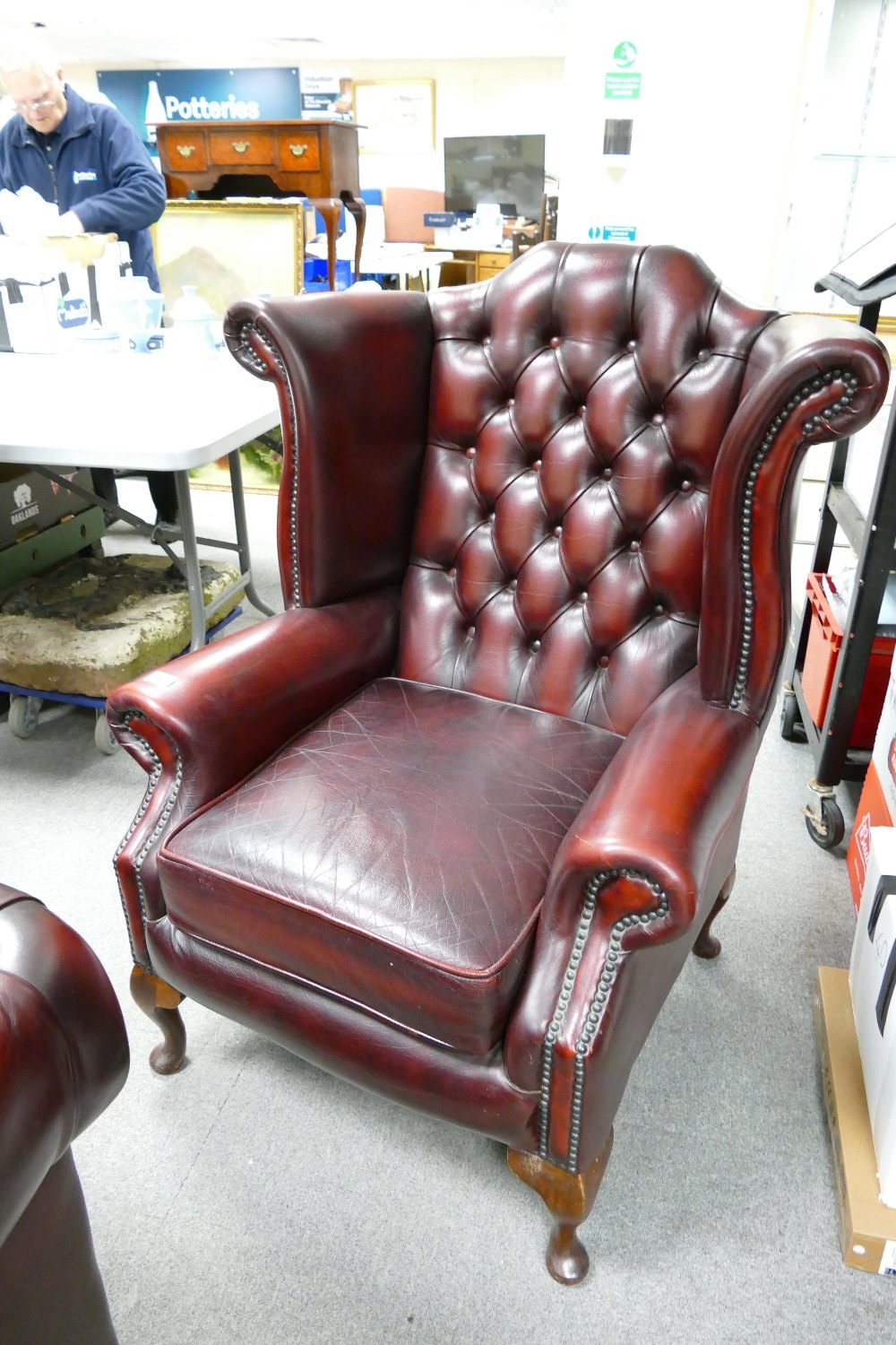 Oxblood Red Leather Wing Back Armchair: