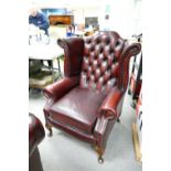 Oxblood Red Leather Wing Back Armchair: