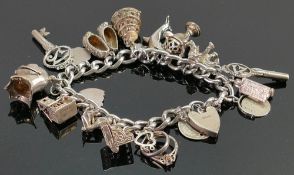 Charm bracelet with silver & other charms: The bracelet does not test as silver, though the clasp is