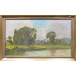 H Herring, Oil painting on canvas of Medmenham Abbey Nr Marlow: 80 x 46cm in gilt frame. (3