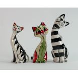 Three x Lorna Bailey long thin necked cats: Tallest 18cm. (3)