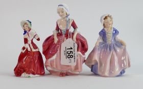 3 x Royal Doulton smaller size figures: Christmas Morn 3212, Goody Two Shoes 2037 & Dinky Do 1675 (