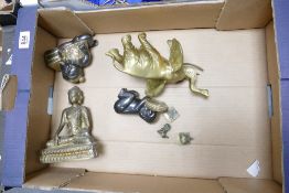 A mixed collection of items to include: Brass Buddha Figure, Decorative oriental figures, large