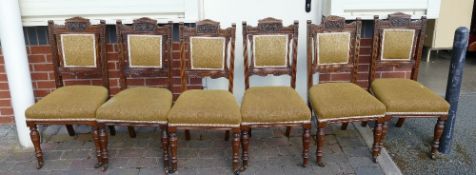 Set of Six Victorian Carved Mahogany Dinning Chairs: