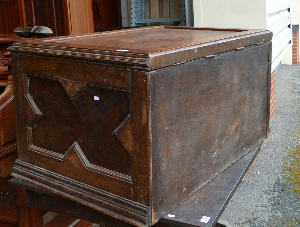 Large Victorian 2 Panel Oak Coffer: length 113, width 76cm, height 60cm