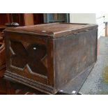 Large Victorian 2 Panel Oak Coffer: length 113, width 76cm, height 60cm