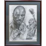 Darren Dean pencil drawing of boxer Marvin Hagler 56cm x 42cm.