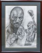Darren Dean pencil drawing of boxer Marvin Hagler 56cm x 42cm.