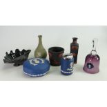 A collection of Wedgwood Multi coloured jasper ware to include: Coral on Black, Vase & Pot, Sage