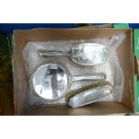 Chester silver mirror and brush set: Hallmarks for 1922. Good overall condition, the handle of the