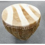 Zebra skin tribal drum: height 41cm