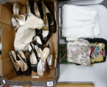 A mixed collection of items to nclude: Ladies Liberty Neck Scarf, lightly used Bally Shoes, clutch
