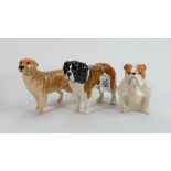 Three Beswick larger dogs: St Bernard Corna Garth Stroller. seated bulldog & golden retriever (3)