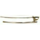 Reproduction 1860 US Civil War 3 Bar Cavalry Sabre: With metal sheath, overall length 107cm.