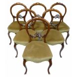 Set of six Walnut Victorian upholstered dining chairs.