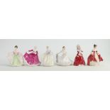 Royal Doulton Miniature Lady Figures: Fair Lady HN3216, Christmas Morn HN3212, Sara HN3219, Kirsty