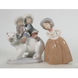 Lladro Figure of Eskimo's & Polar Bear: together with Nao Figure of Girl, height of tallest 18cm(2)