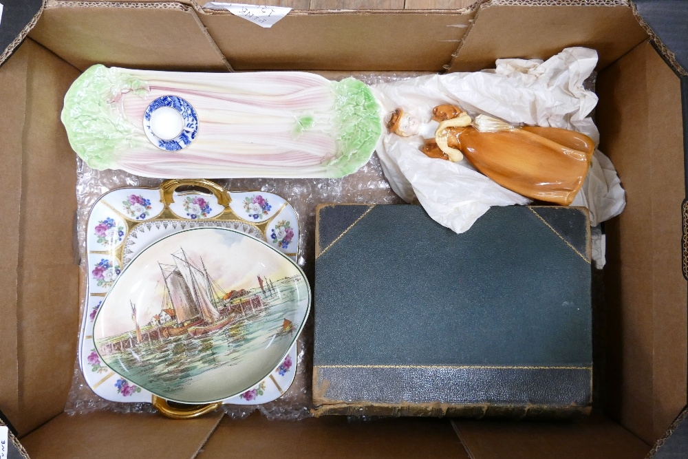 Tray lot of interesting items: Includes Francesca figure Glencora, Royal Winton celery dish (tiny