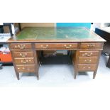 Leather Topped Large Oak 3 Drawer Pedestal Desk: length 154cm, width 107cm and height 77cm