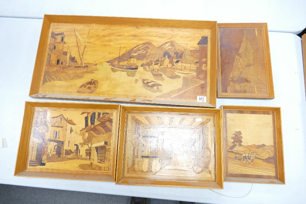 A collection of Framed Marquetry Wooden Pictures with Landscape Theme,: largest 38 x 77cm(8) - Image 2 of 2