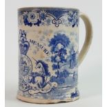 Early 19th century blue & white Imperial measure tankard: Half pint measure with royal coat of arms,