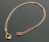 9ct yellow gold pendant and 9ct rose gold chain: Gross weight 3.6g, length of chain 42cm.