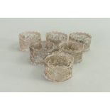Silver coloured metal set of six napkin rings: Tested as probably low grade silver, but hard to