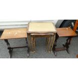 Two Small Oak Occasional Tables: together with glass top nest of tables(3)