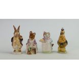 Four Beswick Beatrix Potter figures: Hunca Munca Sweeping, Mr Benjamin Bunny (repaired), Sally Henny