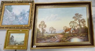Large Framed David Scott Landscape Scene: together with two similar smaller items(3)
