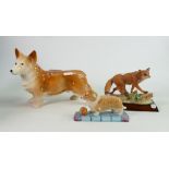 Royal Doulton Nelson & similar pottery figures of Corgi Dogs & Foxes: height of tallest 16cm(3)