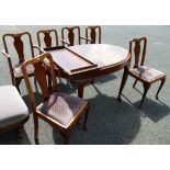 Dark Wood Extending Dinning Table: with six matching chairs & additional leaf