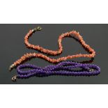Coral pieces and amethyst bead chokers: Each measuring 40cm appx. (2)