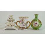 Coalport & Copeland pies x 3: Modern Coalport 10cm Pagoda cottage just one tiny leaf missing,