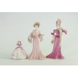 Coalport Small Lady Figures: Lady Lilian (neck restuck), Lady Evelyn & Grace(3)