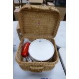 Modern Small Wicker Picnic Hamper & contents: