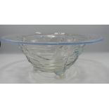 Large Jobling Opalique Glass Bowl with Fish Decoration: chip to foot, diameter 28cm
