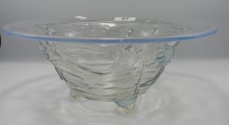 Large Jobling Opalique Glass Bowl with Fish Decoration: chip to foot, diameter 28cm