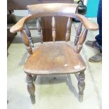 Early 20th Century Elm & Ash Smokers Bow Armchair: