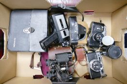 A collection of Vintage Camera Equipment to include: Zorki 4K rangefinder with 2/50 & 4/135 lens,