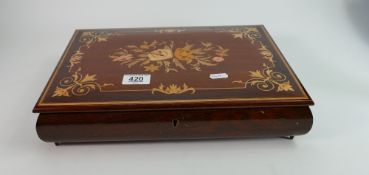 Fine quality large inlaid musical jewellery box: Measures 36.5 cm x 27 cm x 7cm high. Italian made