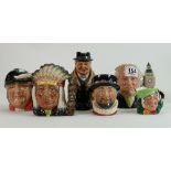 Royal Doulton 6 x smaller Toby Character jugs: Includes Churchill, Beefeater, Indian, Sairy Gamp,