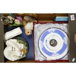 A mixed collection of items to include: Spode decorative boxed plate, Belvedere figurine, country