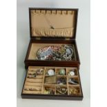 Jewellery box full of interesting jewellery some 9ct gold and silver noted: Includes, brooches,