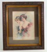 Victorian Framed Silk Picture: frame size 37cm x 32cm