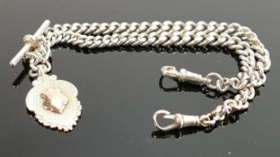 Silver hallmarked double watch Albert chain and fob: Gross weight 60.0 grams.