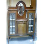 Edwardian Inlaid Mahogany mirrored display cabinet: On tapered legs, height 190cm, width 122cm &